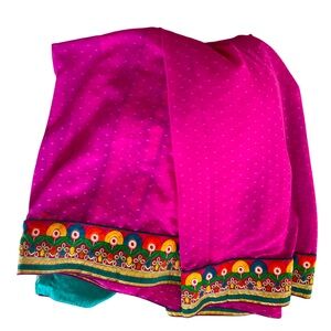 Saree Indian Pakistan long fabric traditional pink embroidered